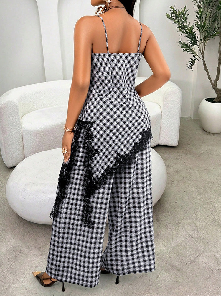 Gingham Lace-Trim Set
