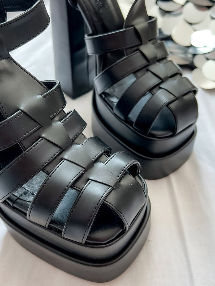 Braid Platform Chunky Heel Sandals - ECHOINE
