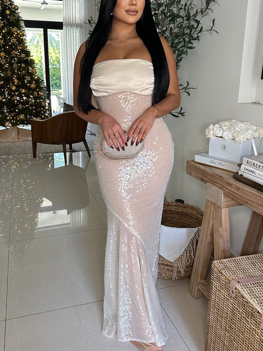 Robe bustier à sequins avec nœud dans le dos