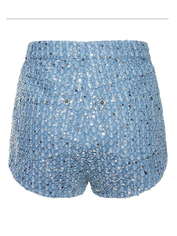 Sequin Jacket & Shorts Denim Set - ECHOINE