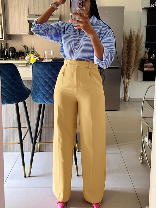 Solid Wide Leg Pants - ECHOINE