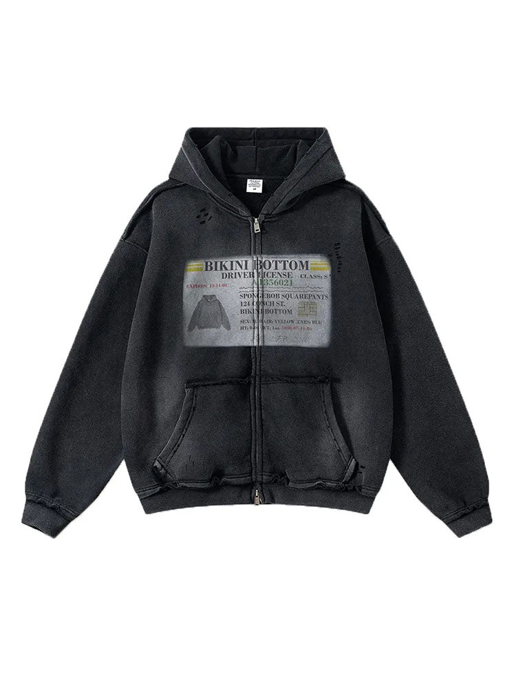 Vintage Washed Graphic Hoodie Jacket