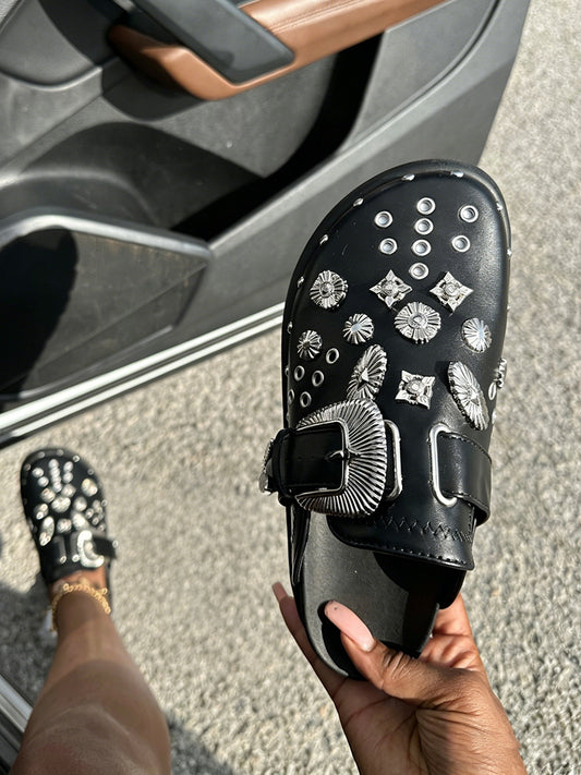 Rockstar Leather Clog Slides