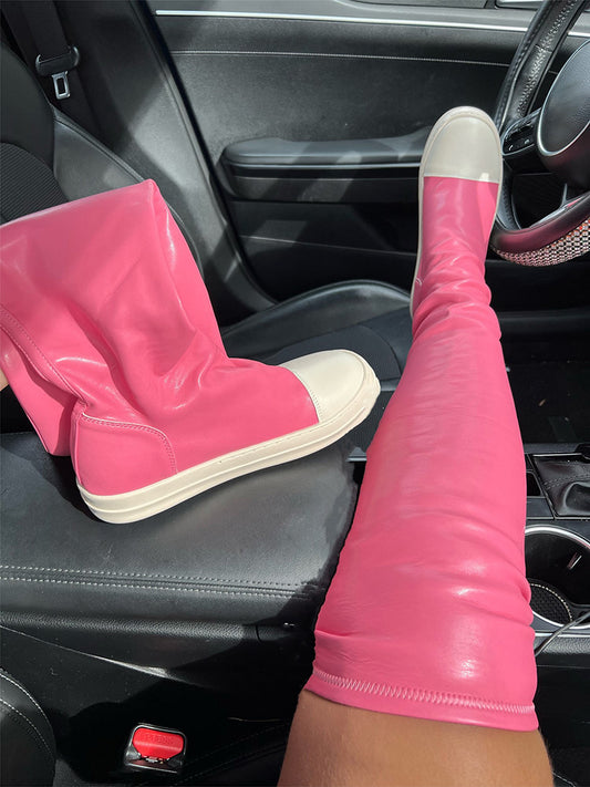 PU Leather Flat Boots - ECHOINE