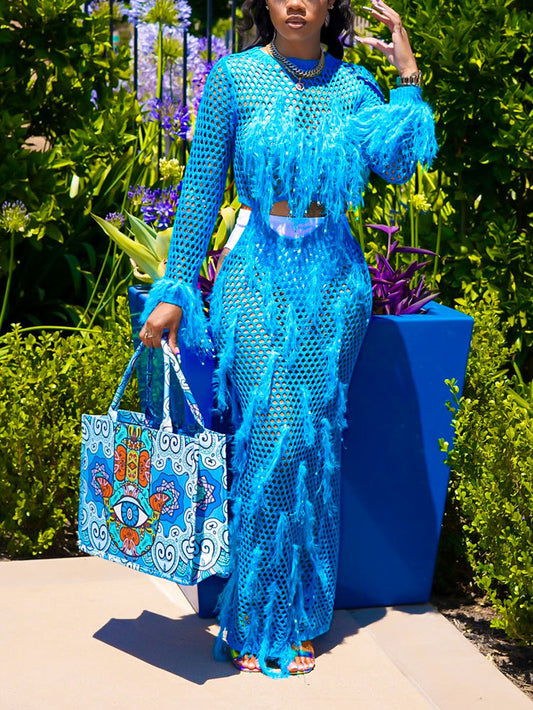 Sequin Tassel Crochet Dress - ECHOINE