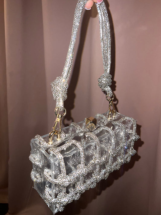 Rhinestone Rope Clear Box Handbag - ECHOINE
