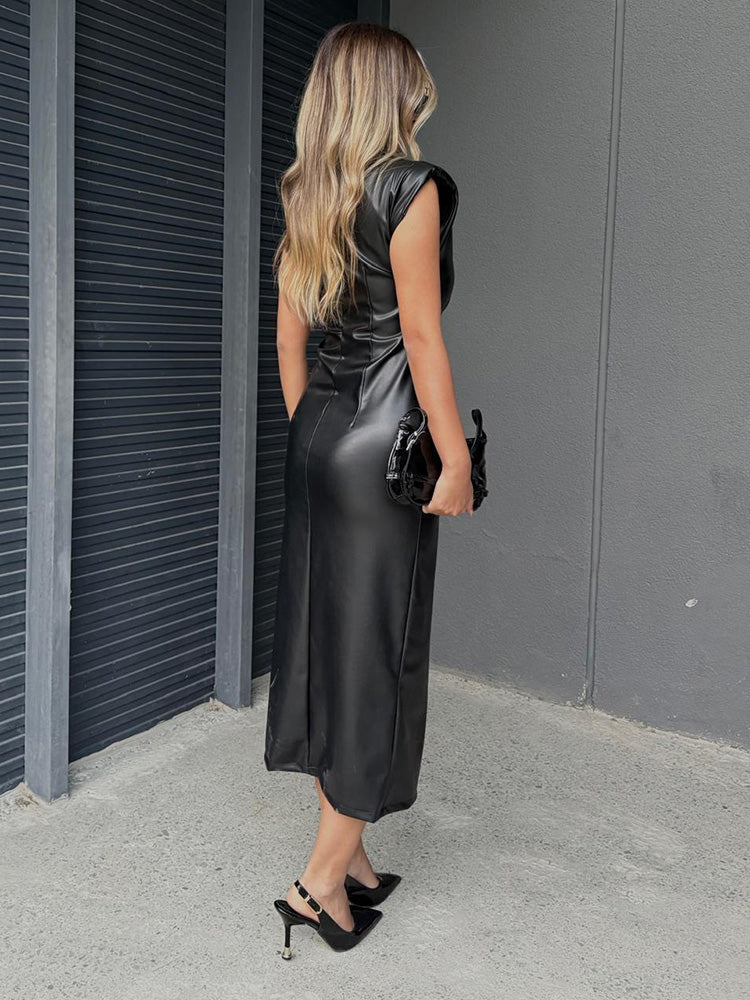 Faux Leather Metallic Decor Dress