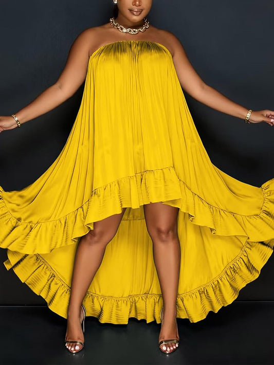 Strapless Ruffle High-Low Dress
