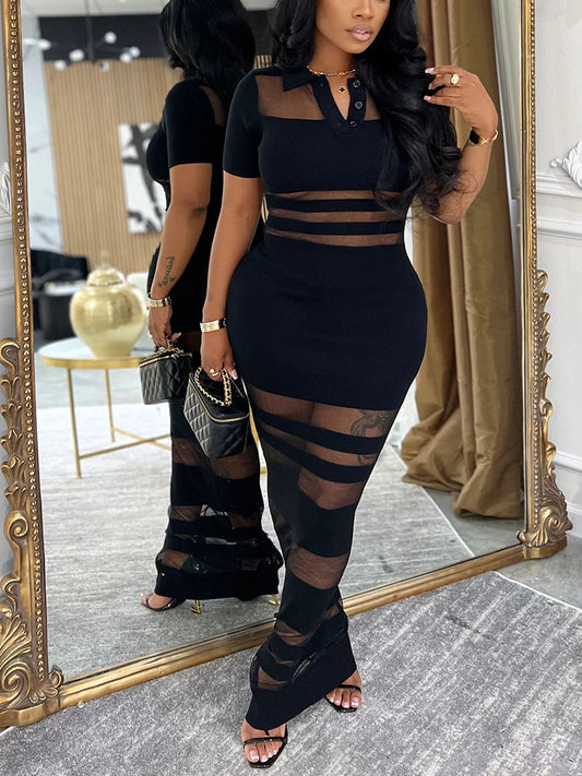 Robe longue contrastée en maille