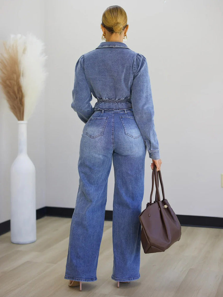 Denim Crop Jacket & Snap Cargo Jeans Set