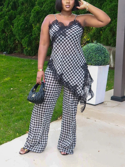Gingham Lace-Trim Set