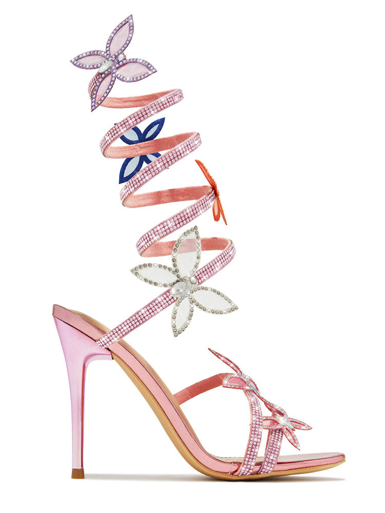 Colorful Butterfly Ankle-Wrap Sandals - ECHOINE