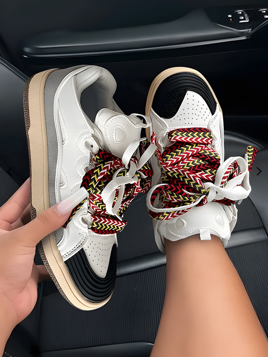 Contrast Lace-up Sneakers - ECHOINE
