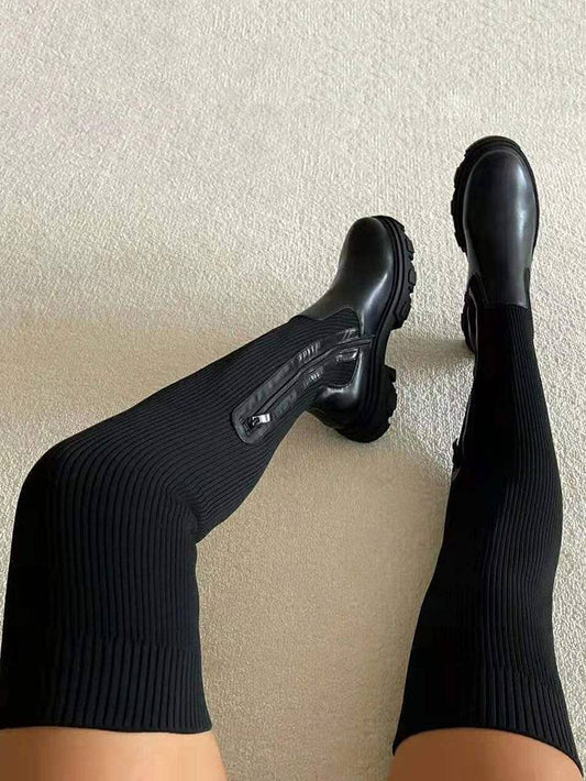Knitted Over The Knee High Boots - ECHOINE