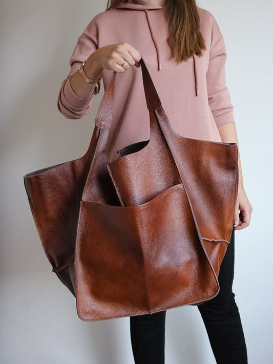 Large Capacity Leather Tote - ECHOINE