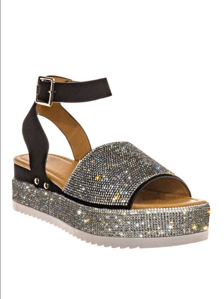 Casual Rhinestone Platform Sandals - ECHOINE