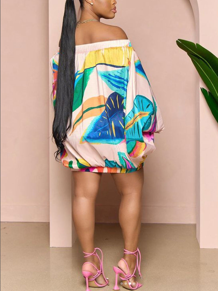 Off Shoulder Puff Sleeve Mini Dress - ECHOINE