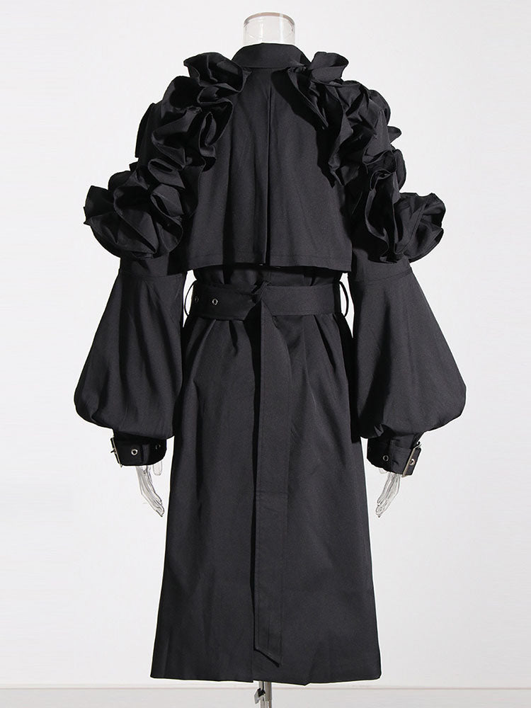 Ruffle Belt Trench Coat - ECHOINE