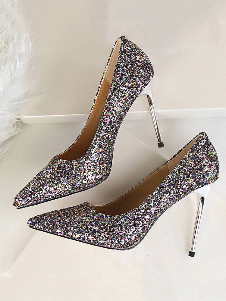 Sequin Pointed Toe High Heels Shoes - ECHOINE