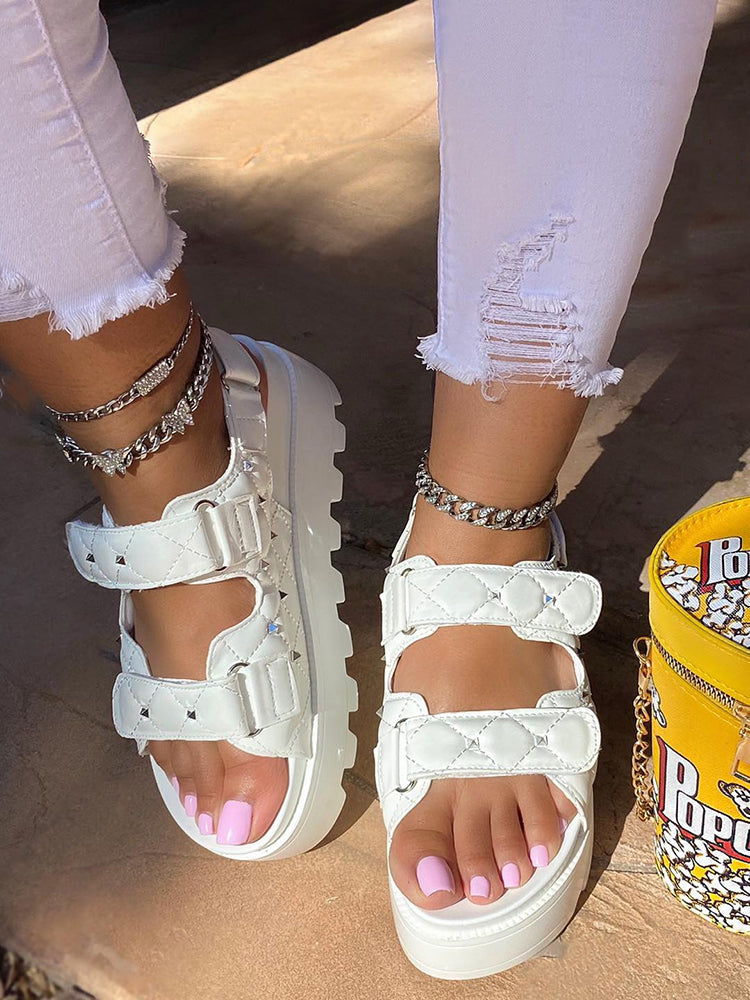 Velcro Studs Decor Thick Sole Sandals - ECHOINE