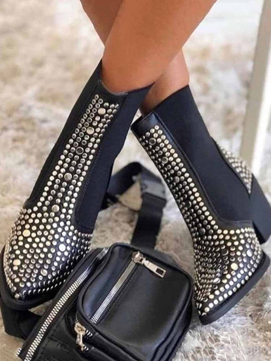 Studded Pointed Toe Booties - ECHOINE