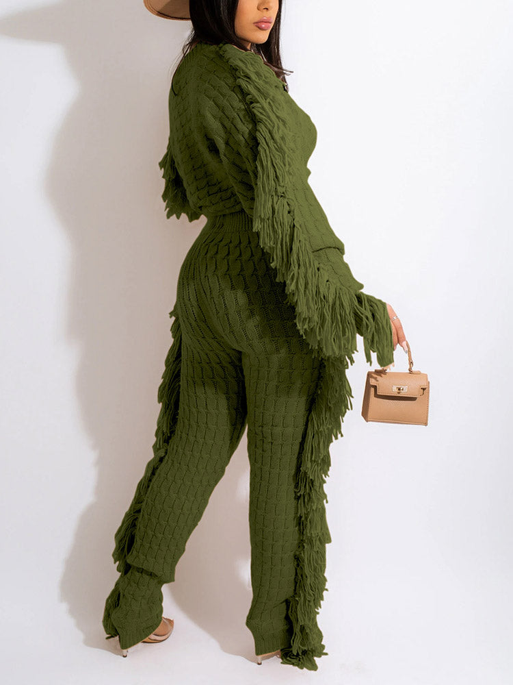 Knitted Tassel Outfit Sets - ECHOINE