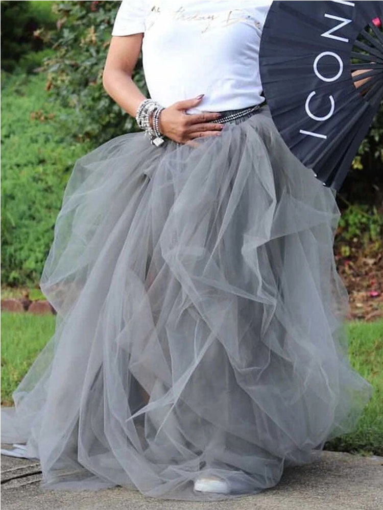 High Waisted Slit Tulle Skirt - ECHOINE