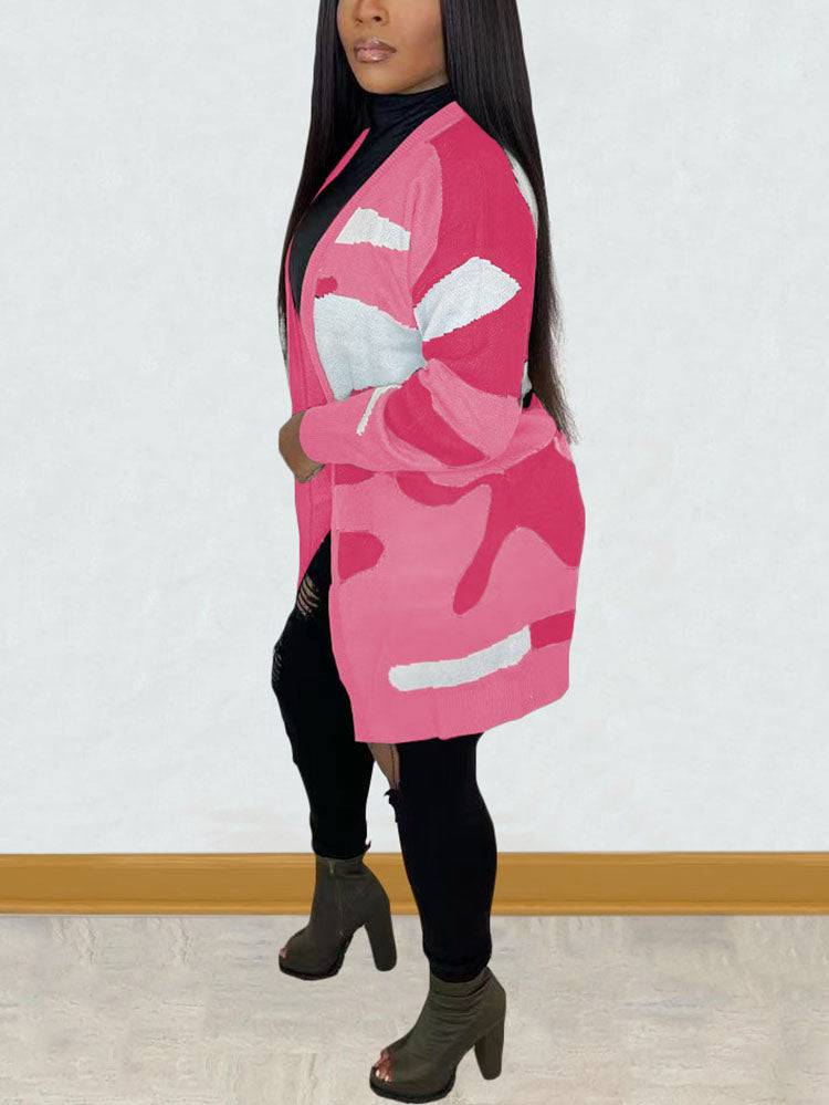 Camouflage Print Sweater Cardigan - ECHOINE