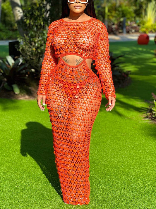 Sequin Crochet Dress Cover Up - ECHOINE