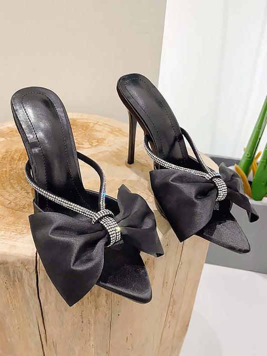 Satin Diamante Bow-knot Sandals - ECHOINE