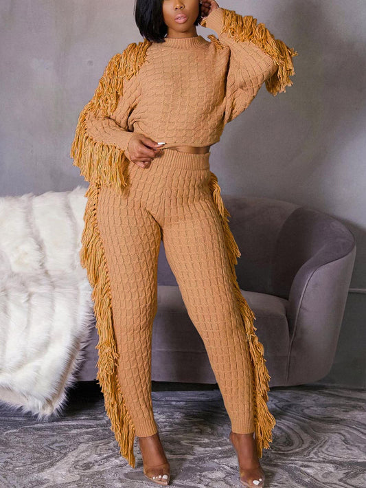 Knitted Tassel Outfit Sets - ECHOINE