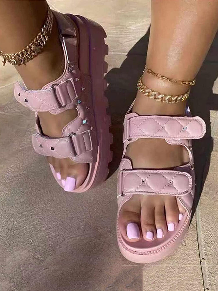 Velcro Studs Decor Thick Sole Sandals - ECHOINE