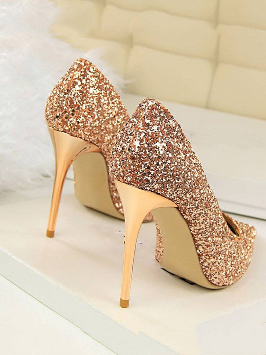 Sequin Pointed Toe High Heels Shoes - ECHOINE