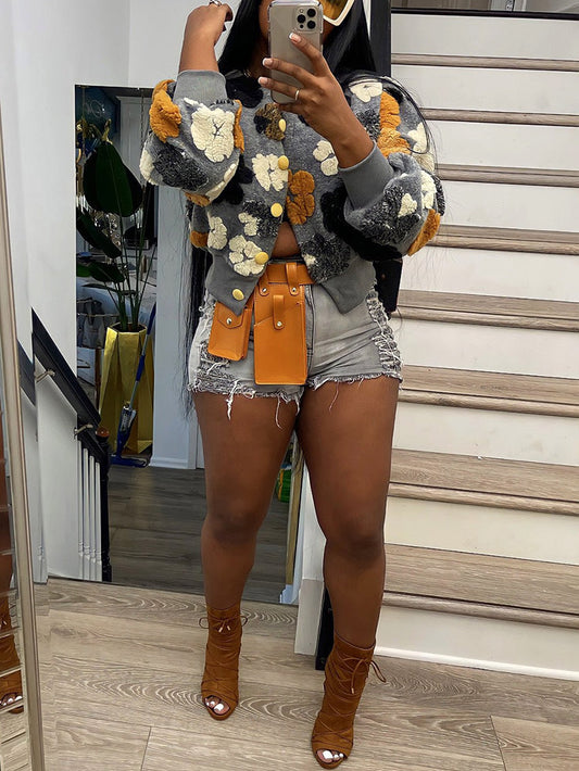 Flower Plush Button Coat - ECHOINE