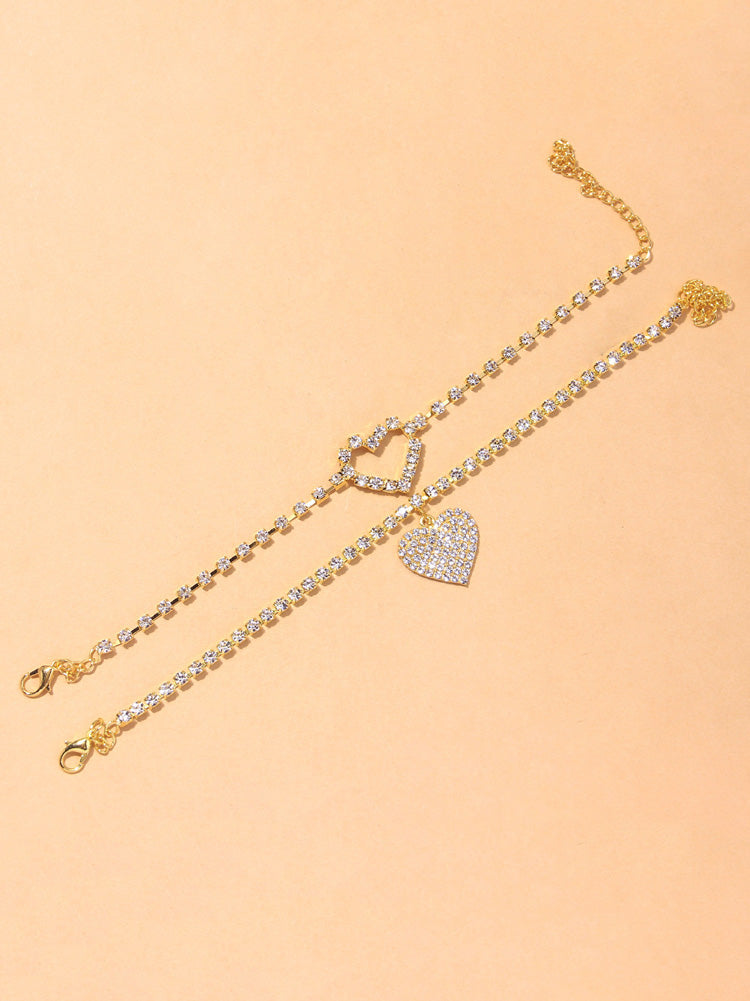 2PCS Rhinestone Heart Anklet - ECHOINE