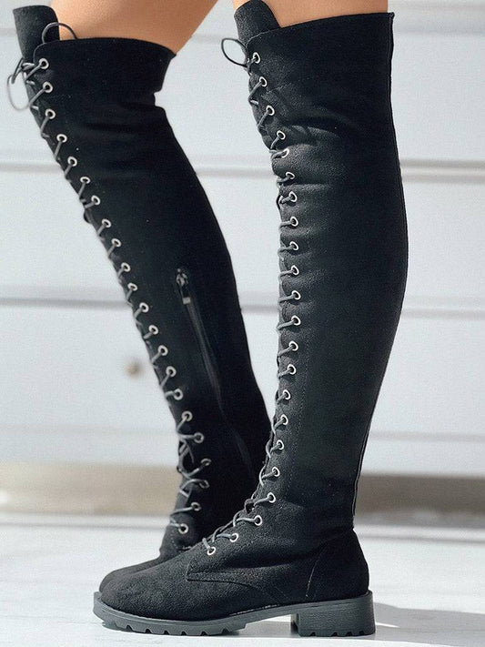 Lace Up Flat Suede Boots - ECHOINE