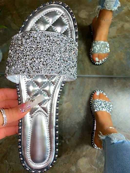 Bling Rhinestone Flat Slippers - ECHOINE