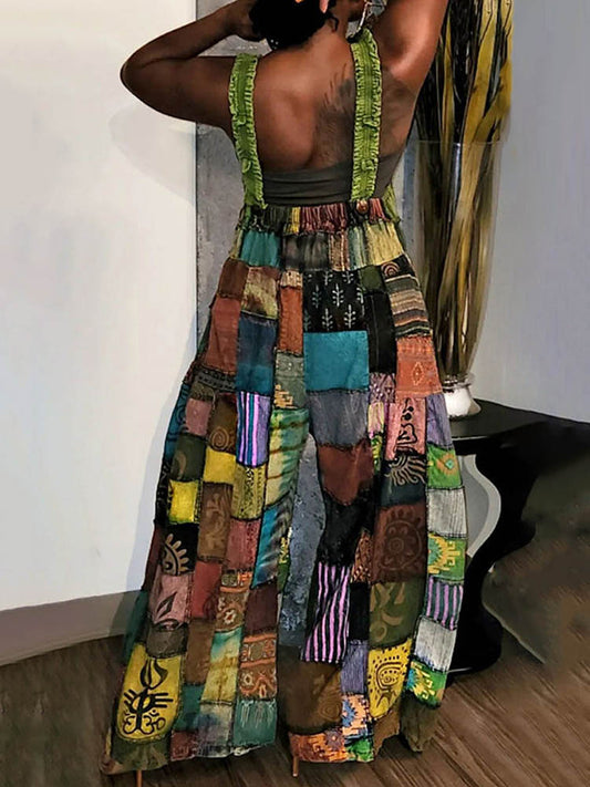 Casual Patchwork Loose Overall - ECHOINE