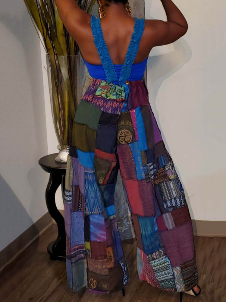 Casual Patchwork Loose Overall - ECHOINE