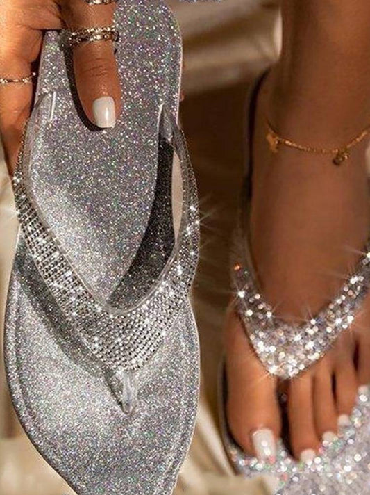 Rhinestone Sequin Flip-Flops - ECHOINE