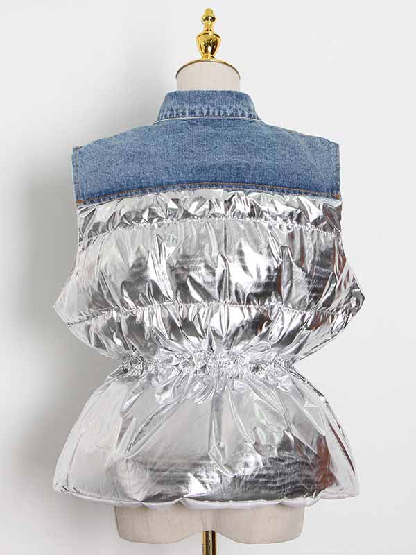Denim Puff Vest Jacket - ECHOINE