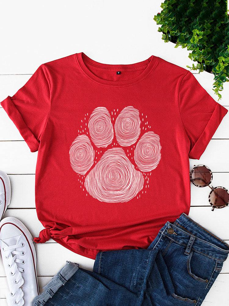Dog Paw Print Casual Tee - ECHOINE