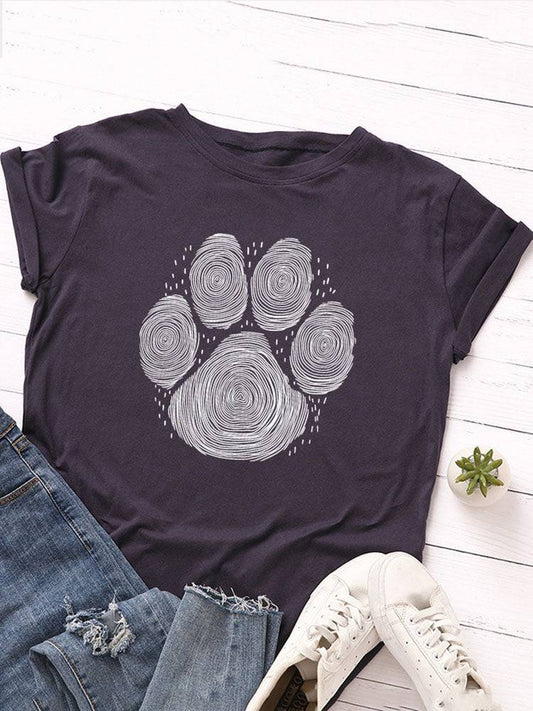 Dog Paw Print Casual Tee - ECHOINE