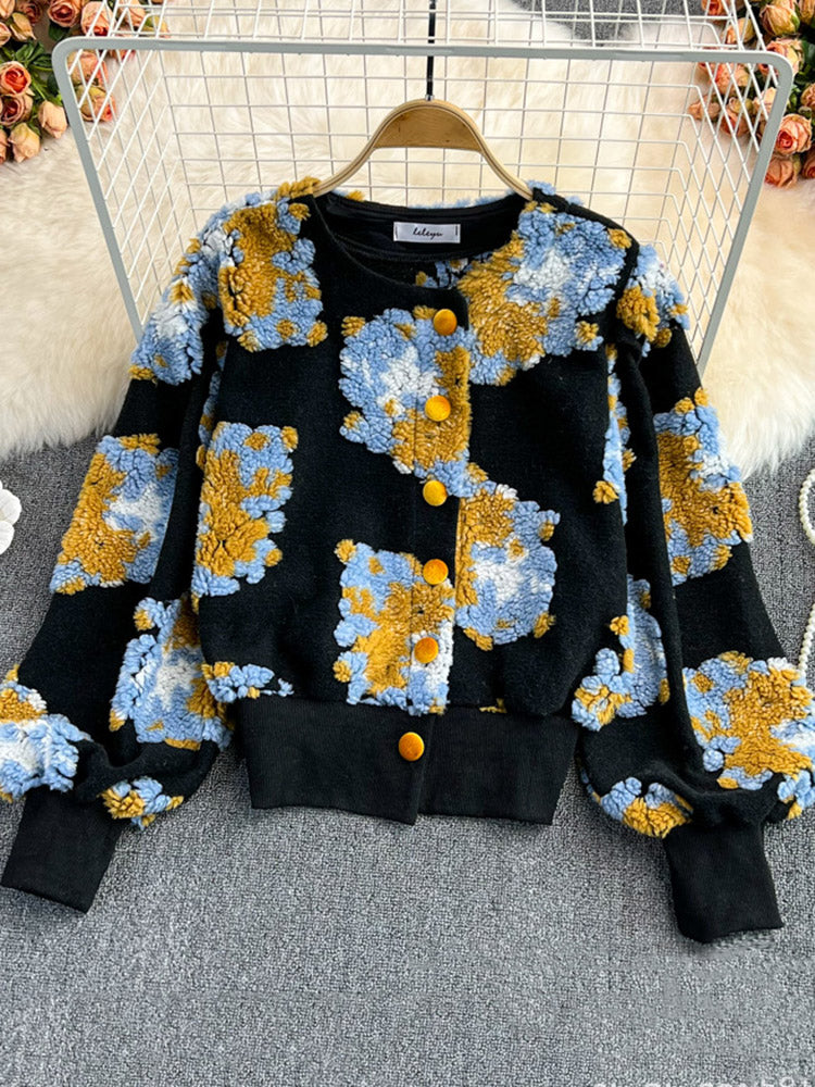 Flower Plush Button Coat - ECHOINE