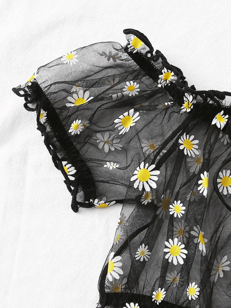 Sheer Mesh Daisy Bardot Lingerie Set - ECHOINE