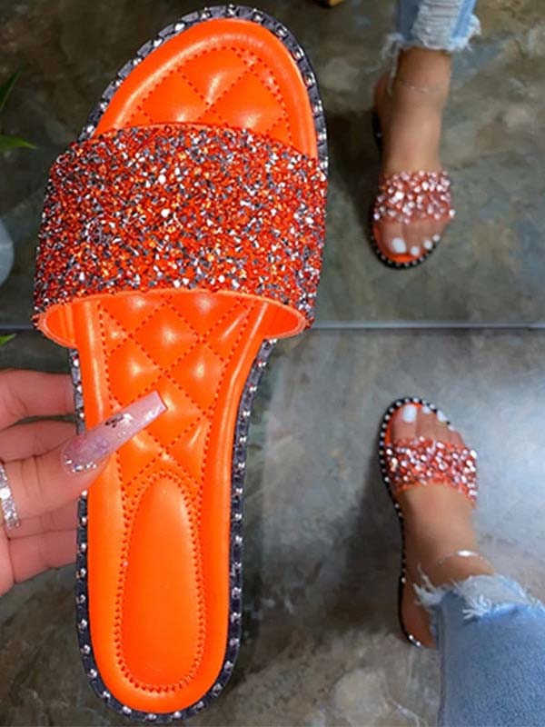 Bling Rhinestone Flat Slippers - ECHOINE