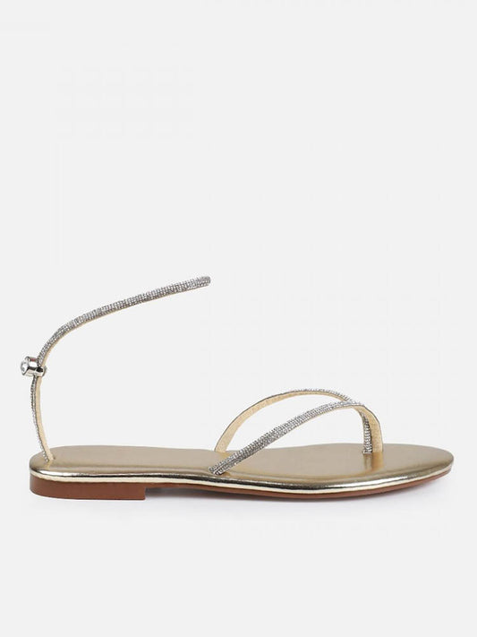 Rhinestone Thong Toggle Flat Sandals - ECHOINE