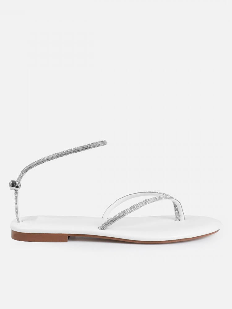 Rhinestone Thong Toggle Flat Sandals - ECHOINE