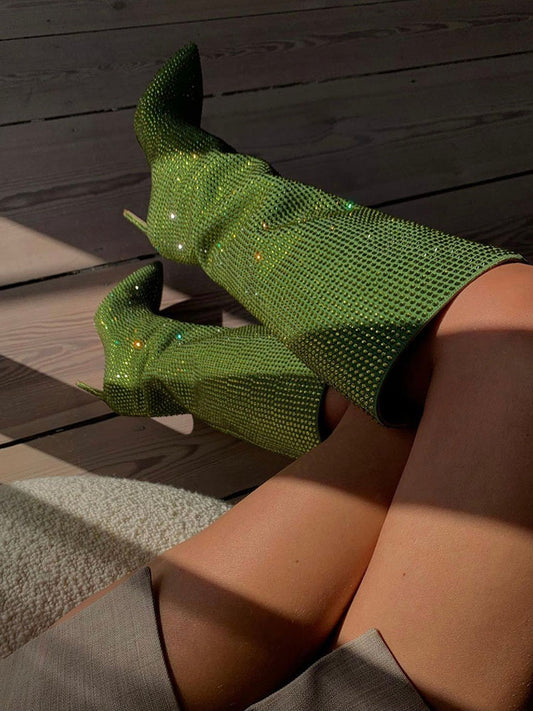 Crystal-Embellished Suede Boots - ECHOINE