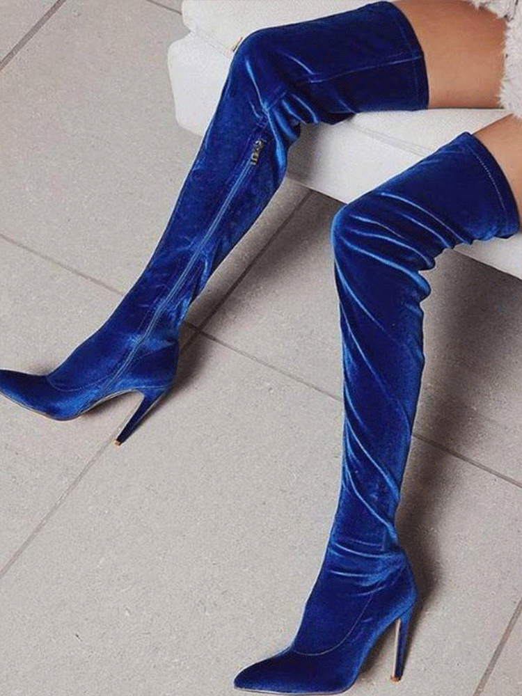 Velvet Pointed Toe High Heels Boots - ECHOINE